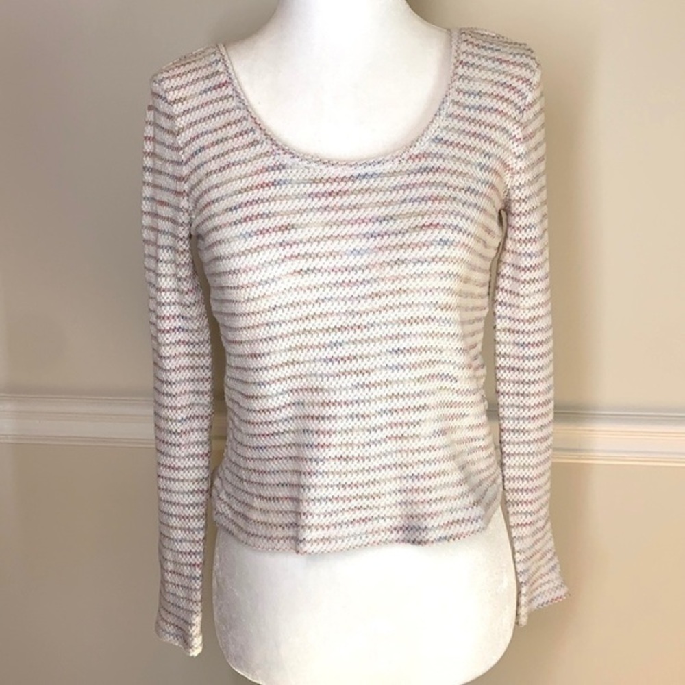 MADEWELL Knit Cream Striped Long Sleeve Top XXS